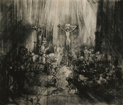 Kristus korsfæstet mellem de to tyve - "De tre kors", ca. 1653-1661 af Rembrandt van Rijn