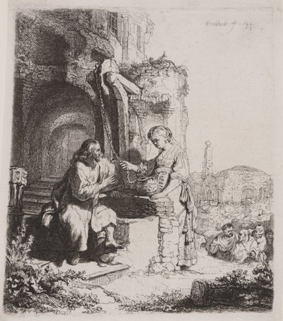 Kristus og Samarias kvinde: Blandt ruiner af Rembrandt van Rijn