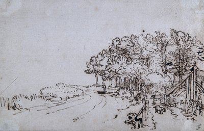 Copse i spidsen af Amsteldijk nær Trompenburg, ca. 1649 (pen og blæk på papir) af Rembrandt Harmensz. van Rijn