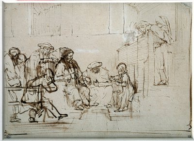 Jesusbarn med læger Tegning af Harmensz Van Rijn Rembrandt (1606-1669) af Rembrandt van Rijn