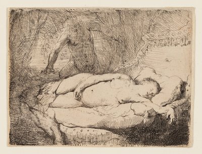 Jupiter og Antiope: Mindre plade, ca. 1631 (ætsning på gulfarvet papir) af Rembrandt Harmensz. van Rijn
