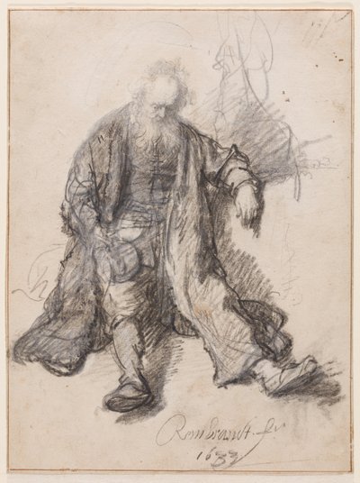 Old Man Seated (The Drunken Lot?), ca. 1630-33 (pen, kridt og blæk på papir) af Rembrandt Harmensz. van Rijn