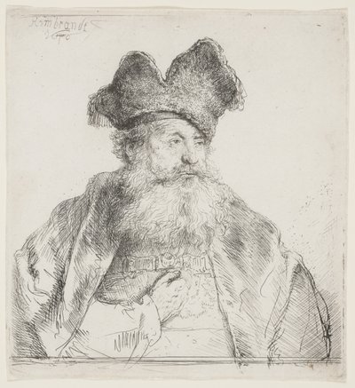 Gammel mand med en delt pelshue af Rembrandt van Rijn