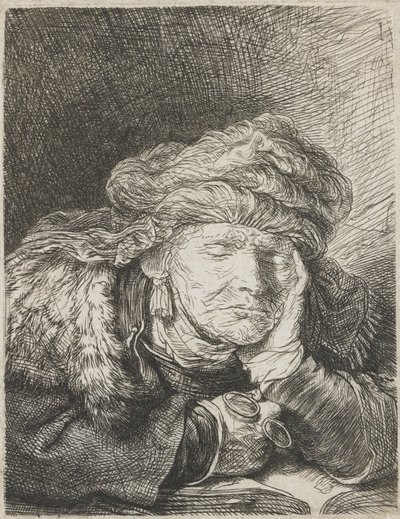Gammel kvinde sover af Rembrandt van Rijn