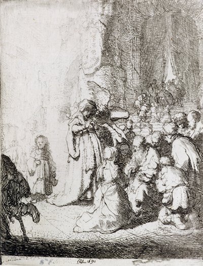 Præsentation i templet (pen og blæk på papir) af Rembrandt van Rijn