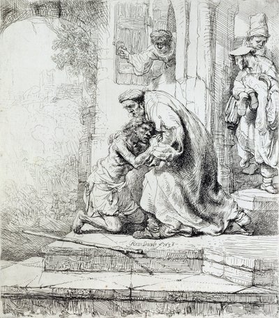 Return of the Prodigal Son (pen og blæk på papir) af Rembrandt van Rijn