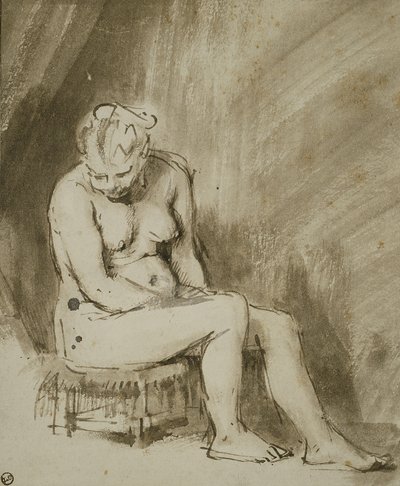 Siddende nøgen kvinde af Rembrandt van Rijn