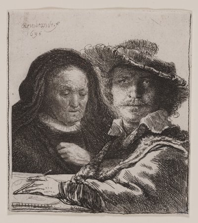 Selvportræt med kunstnerens mor af Rembrandt van Rijn