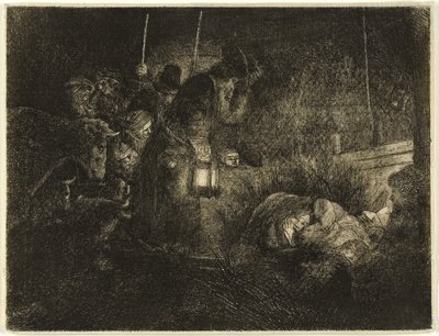 The Adoration of the Shepherds: A Night Piece, ca. 1657 (radering på papir) af Rembrandt Harmensz. van Rijn