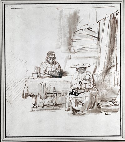 Den hellige familie. Tegning med pen og blæk (tegning) af Rembrandt Harmensz. van Rijn