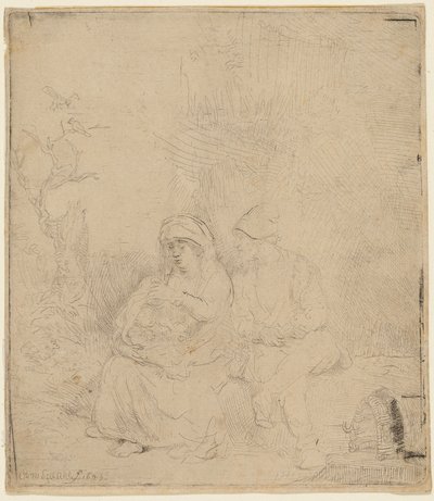 Resten på flugten til Egypten: let ætset af Rembrandt Harmensz. van Rijn