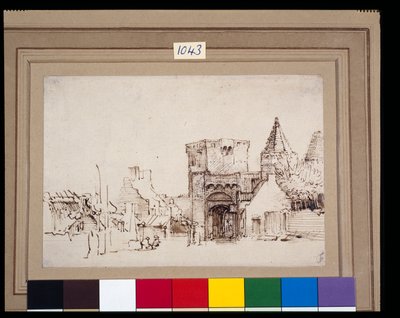 Rijnpoort ved Rhenen i Gelderland, ca. 1649 (rørpen og blæk med vask på papir) af Rembrandt Harmensz. van Rijn