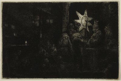 The Star of the Kings: A Night Piece, ca. 1651 (ætsning, drypoint og gravering på elfenbensfarvet papir) af Rembrandt Harmensz. van Rijn