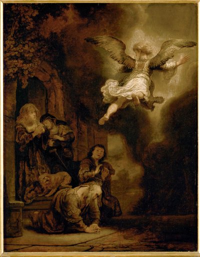 Ærkeenglen Raphael forlader Tobits familie ... af Rembrandt Harmensz. van Rijn