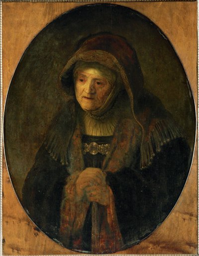 Kunstnerens mor som profetinden Hannah (olie på egetræ) af Rembrandt Harmensz. van Rijn