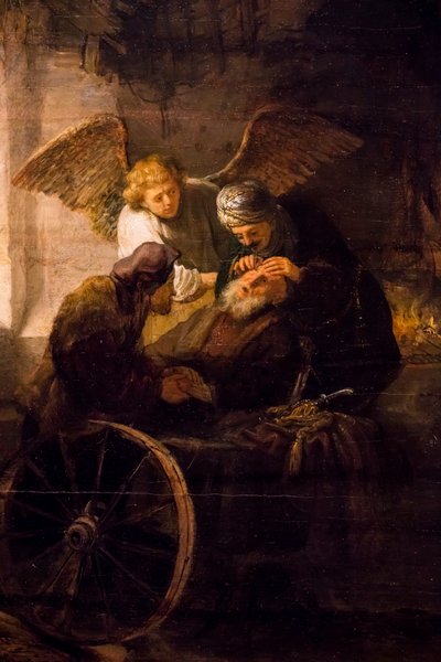 Tobias helbreder sin blinde far af Rembrandt Harmensz. van Rijn