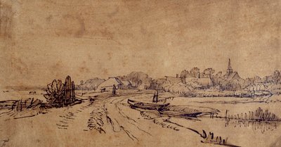 Udsigt over Sloten, ca. 1650 (pen & blæk med brun vask på papir) af Rembrandt Harmensz. van Rijn