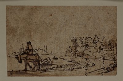 Udsigt på Amstel, med en hest, der trækker en pram, ca. 1650 (pen og blæk med brun vask på papir) af Rembrandt Harmensz. van Rijn