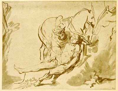 Den barmhjertige samaritaner undersøger den sårede af Rembrandt van Rijn