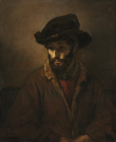 En skægget mand iført hat af Rembrandt van Rijn