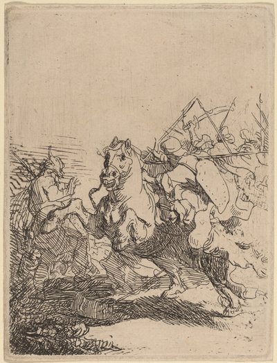 En kavalerikamp af Rembrandt van Rijn