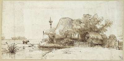 En Gaard ved en Strøm af Rembrandt van Rijn