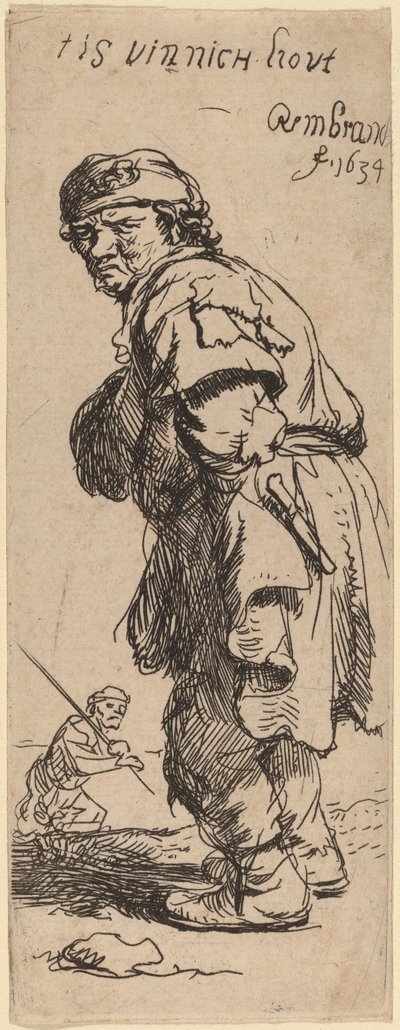 En bonde råber: "tis vinnich kout" (det er bidende koldt) af Rembrandt van Rijn