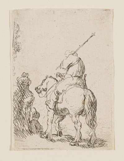 En soldat med turban til hest af Rembrandt van Rijn