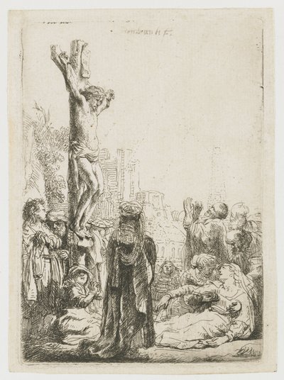 En blind drejelirspiller og hans familie modtager almisser af Rembrandt van Rijn