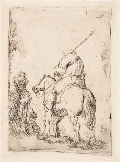 En soldat med turban til hest af Rembrandt van Rijn