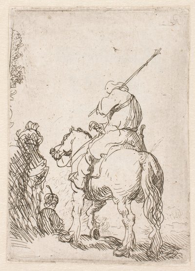 En soldat med turban til hest af Rembrandt van Rijn
