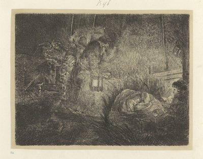 Aanbidding der herders: nachtstuk Samling af 85 originale tryk (serietitel) af Rembrandt van Rijn