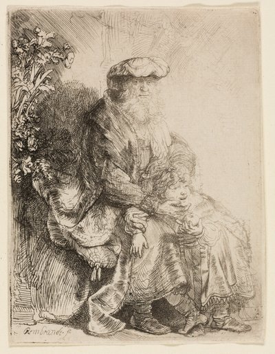 Abraham kærtegner Isak af Rembrandt van Rijn