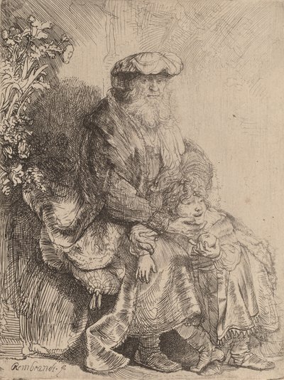 Abraham Caressing Isaac, ca. 1637. af Rembrandt van Rijn