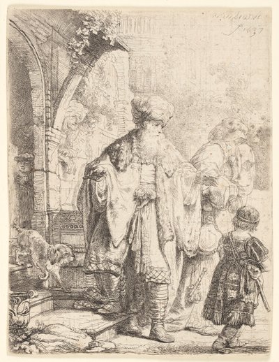 Abraham uddriver Hagar og Ismael af Rembrandt van Rijn