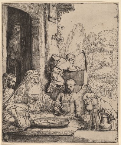 Abraham underholder englene af Rembrandt van Rijn