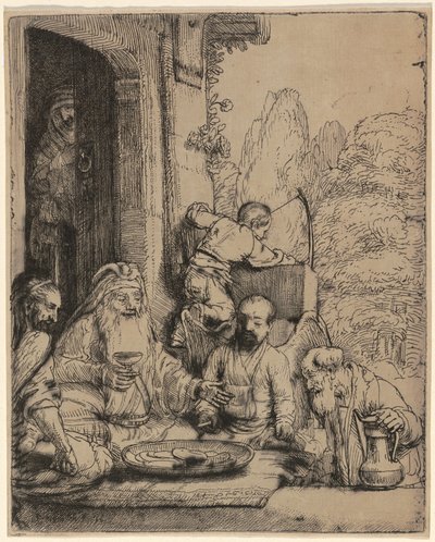 Abraham underholder englene af Rembrandt van Rijn