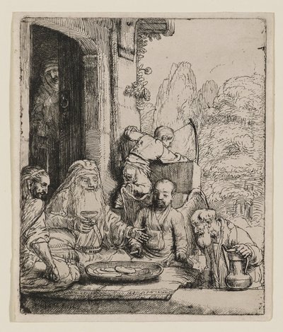 Abraham underholder englene af Rembrandt van Rijn