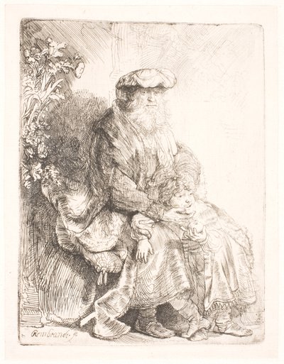 Abraham kærtegner Isak af Rembrandt van Rijn