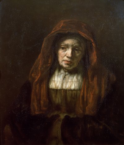 Gammel kvinde med tørklæde af Rembrandt van Rijn