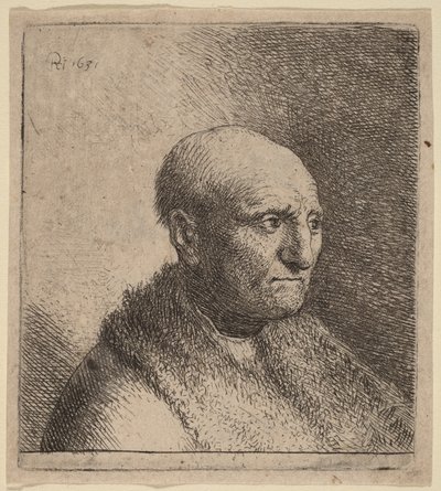 Den skaldede mand i pelsfrakke af Rembrandt van Rijn
