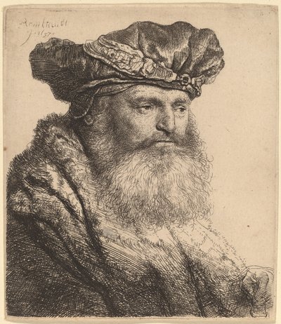 Skægget mand i fløjlskasket med juvellås af Rembrandt van Rijn
