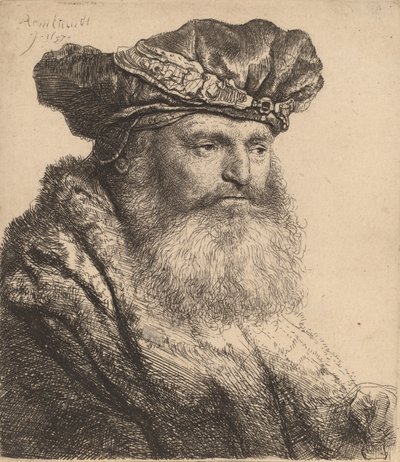 Skægget mand i fløjlskasket med juvellås, 1637 af Rembrandt van Rijn