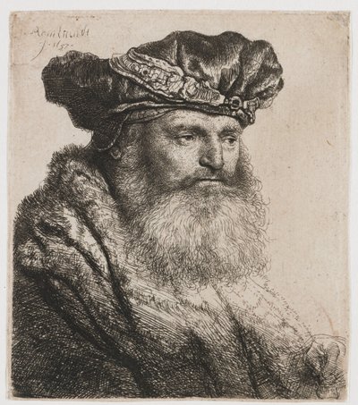 Skægget mand i fløjlskasket med juvellås af Rembrandt van Rijn
