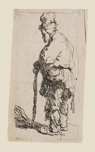 Tigger lænet mod en stok, vendt mod venstre af Rembrandt van Rijn