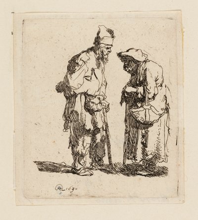 Tiggermand og tiggerkvinde i samtale af Rembrandt van Rijn