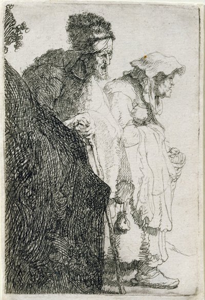 Tiggermand og kvinde bag en bank, ca. 1630 af Rembrandt van Rijn