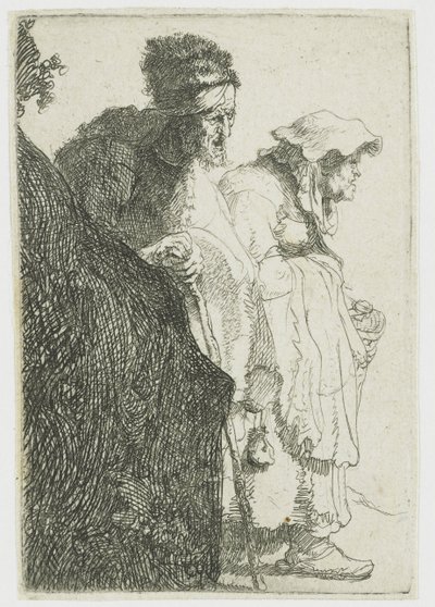 Tiggermand og kvinde bag en bank Tiggermand og kvinde bag en bank af Rembrandt van Rijn