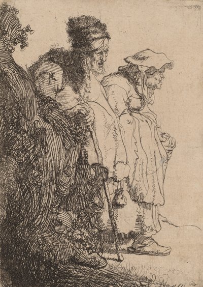 Tiggermand og kvinde bag en bank, ca. 1630. af Rembrandt van Rijn