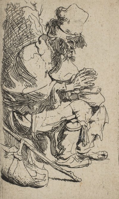Tigger sidder og varmer sine hænder ved et gnidningsfad, ca. 1630., ca. 1630. af Rembrandt van Rijn
